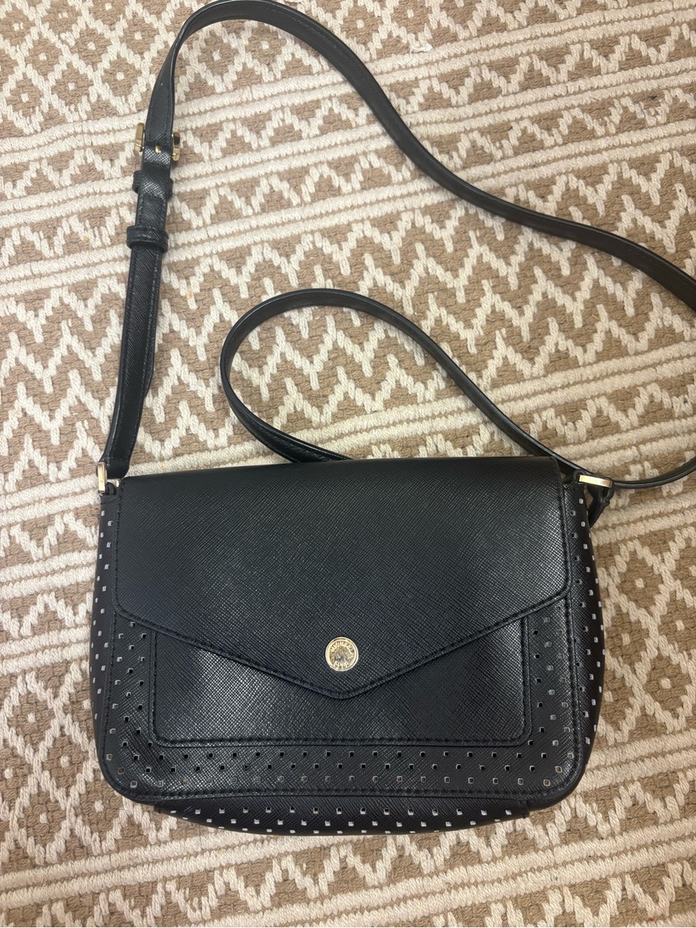 Michael Kors Black Saffiano Leather Crossbody Purse Studded Envelope Flap Bag
